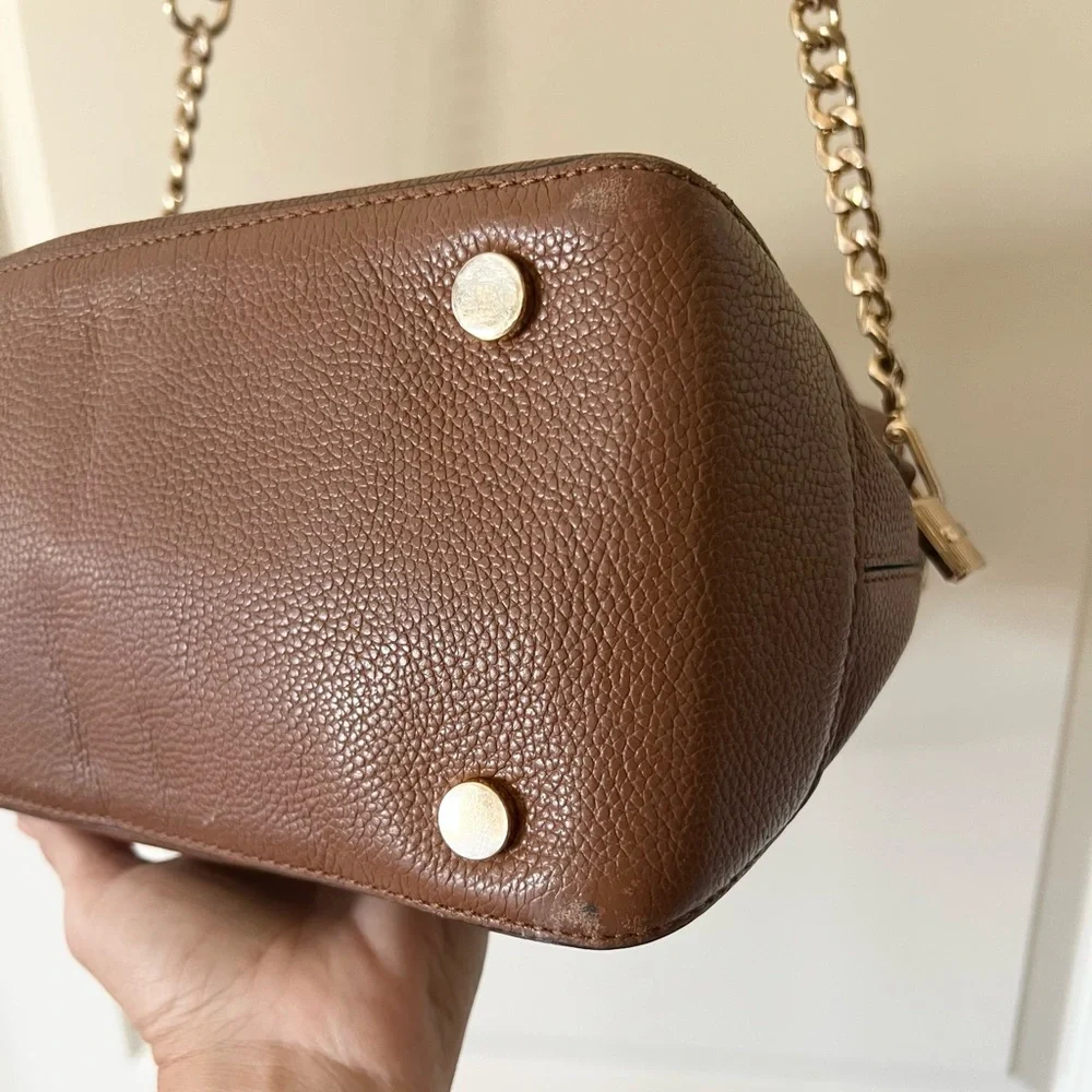 Michael Kors Mercer Medium Dome Satchel Bag Brown Leather with Shopping Bag